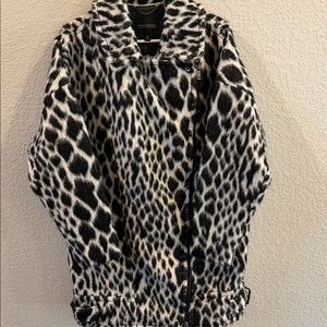 Banana Republic Black and White Animal Print Teddy Coat